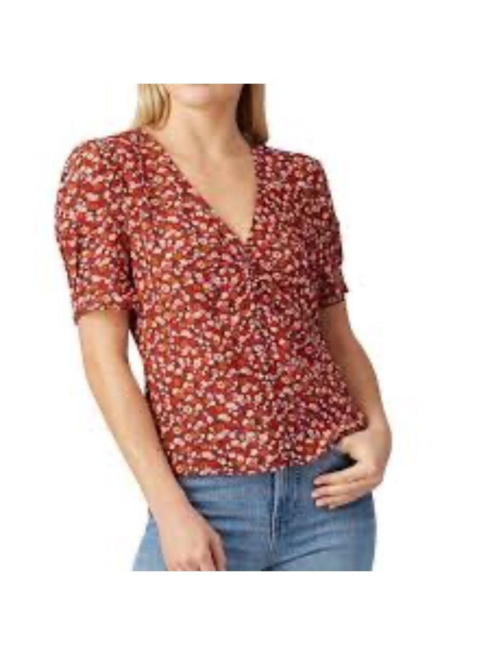 Madewell Ditsty Floral Rosalie silk button front short sleeve Blouse size 0